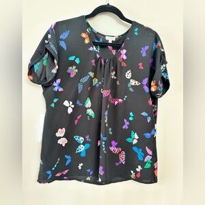 Spense Black Butterfly Print Women's Blouse